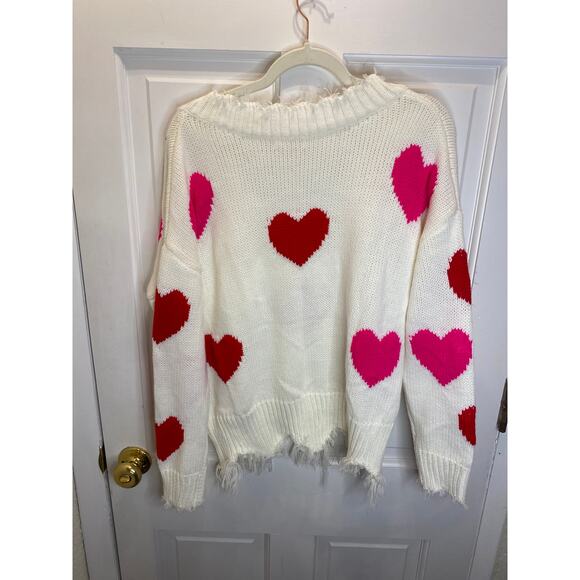 Valentine Heart Knit Mainstrip Distressed Pink Love Hearts Novelty Print Small - Picture 9 of 9